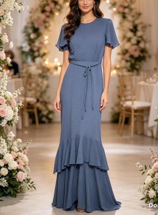 ASOS Dresses & Skirts - ASOS Blue Swiss Dot Ruffle Hem Maxi Dress Size 8 | Flutter Sleeve Dress
